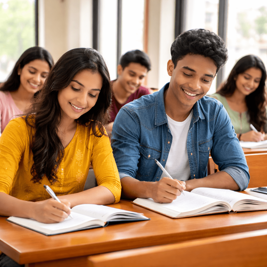 bright classroom with focused students